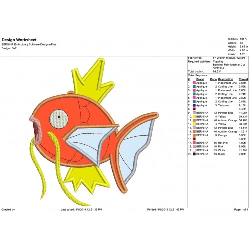 Magikarp Pokemon Applique Design