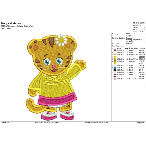 Margaret Daniel Tiger Embroidery Design