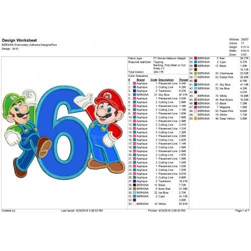 Mario And Luigi Number 6 Applique Design