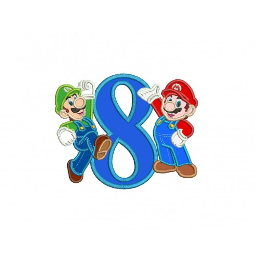 Mario And Luigi Number 8 Applique Design