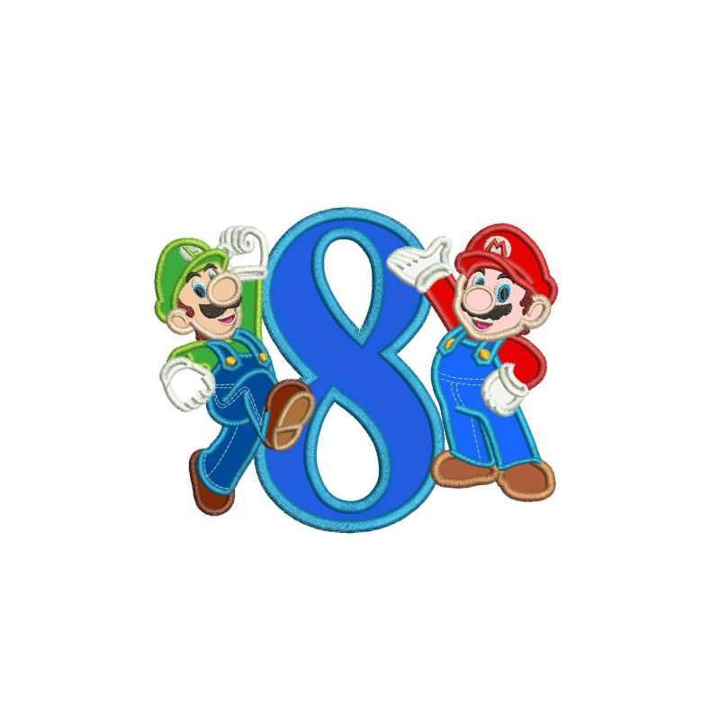 Mario And Luigi Number 8 Applique Design