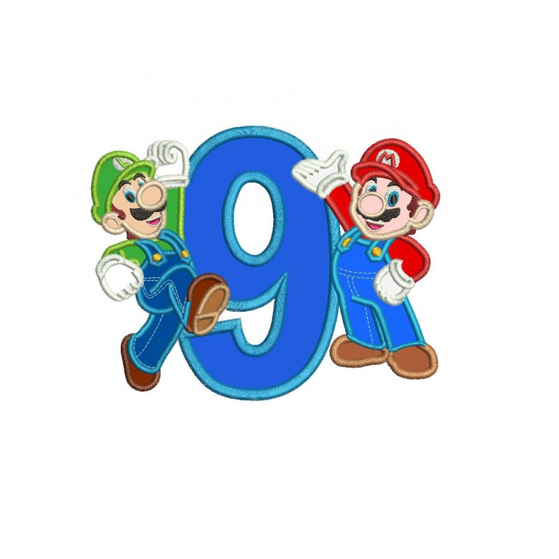 Mario And Luigi Number 9 Applique Design