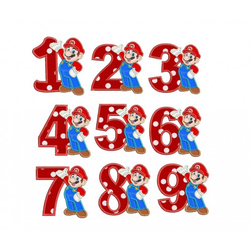 Mario Birthday Numbers Set 1 to 9 Applique Designs