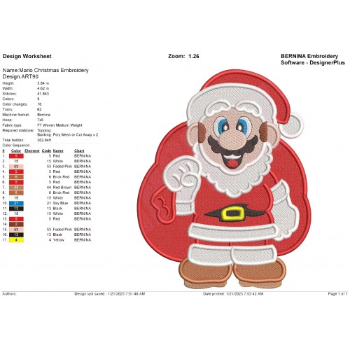 Mario Christmas Embroidery Design