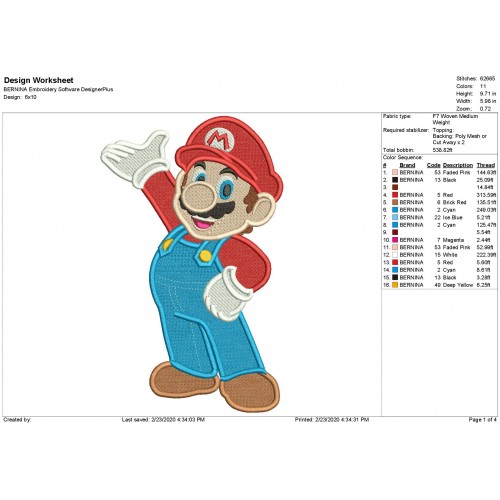 Mario Embroidery Design