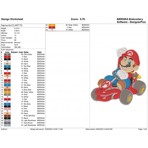 Mario Kart Racing Embroidery Design Filling Stitches