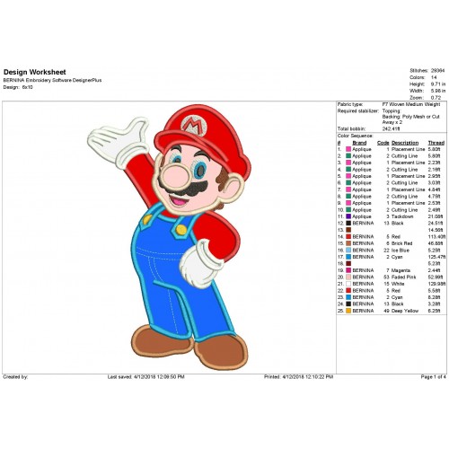 Mario Machine Applique Design