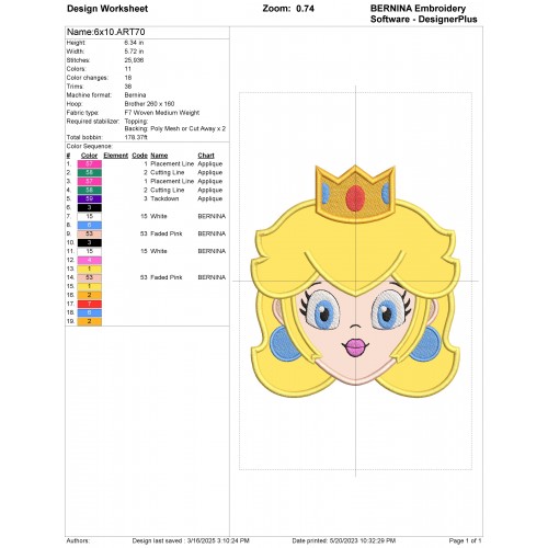 Mario Peach Princess Applique Design Embr