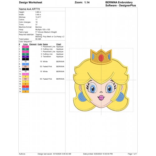 Mario Peach Princess Applique Design Embr