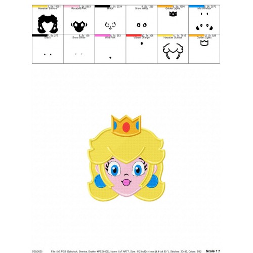 Mario Peach Princess Embroidery Design Embr