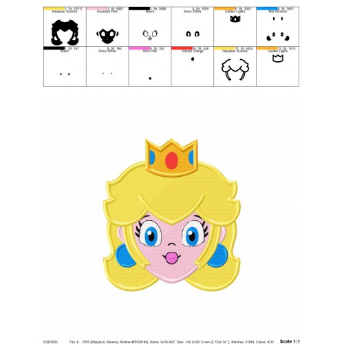 Mario Peach Princess Embroidery Design Embr