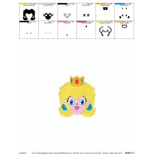 Mario Peach Princess Embroidery Design Embr