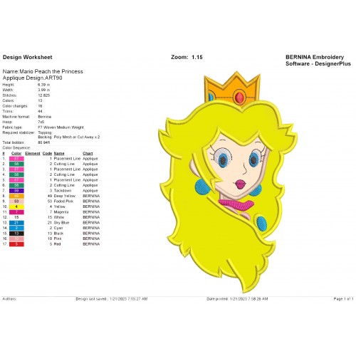 Mario Peach the Princess Applique Design