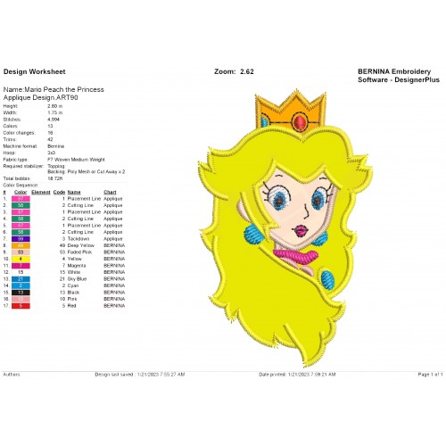 Mario Peach the Princess Applique Design