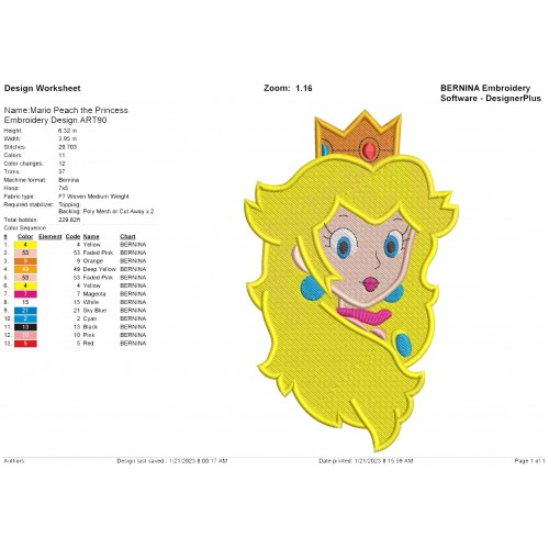 Mario Peach the Princess Embroidery Design
