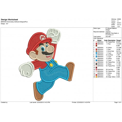 Mario Super Mario Embroidery Design