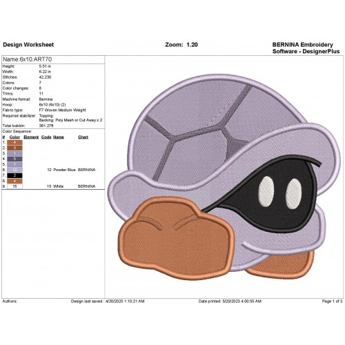 Mario Turtle Embroidery Design Embr