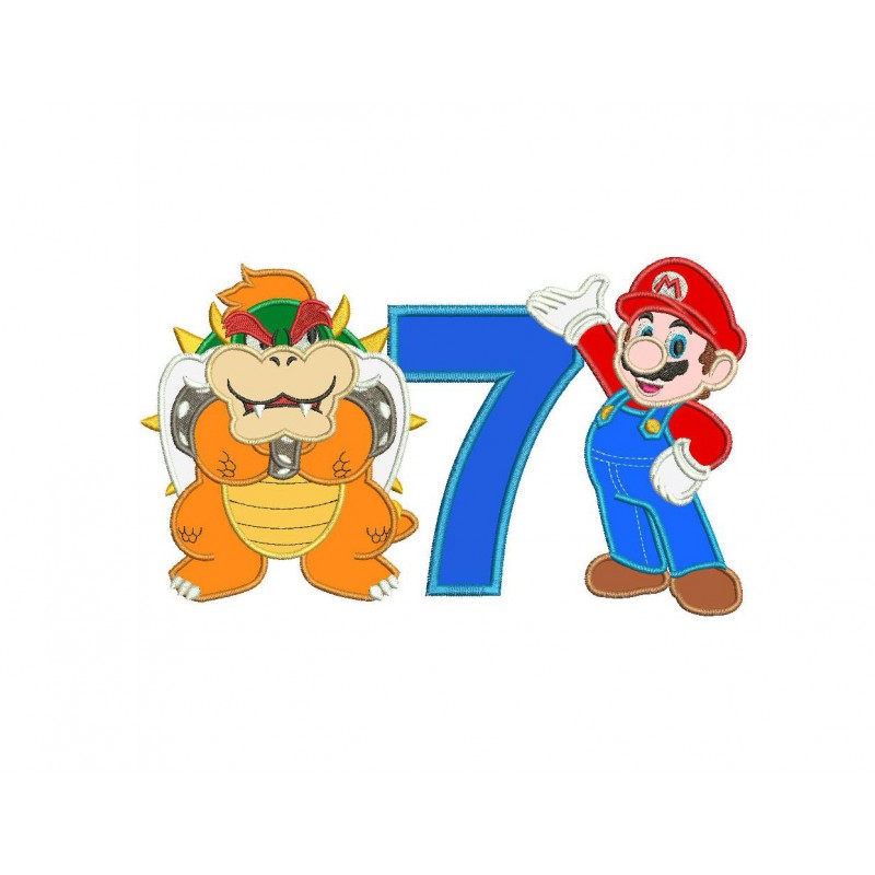 Mario and Bowser Number 7 Applique Design
