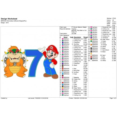 Mario and Bowser Number 7 Applique Design