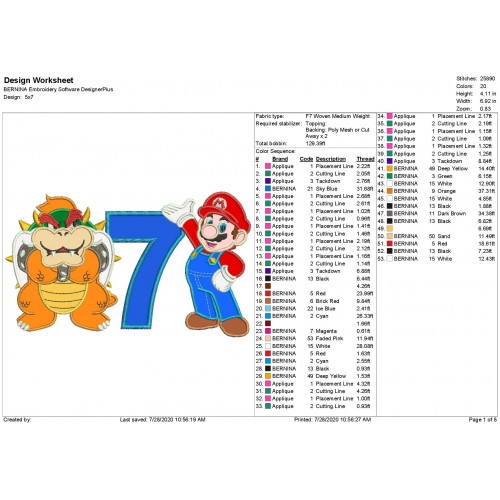 Mario and Bowser Number 7 Applique Design