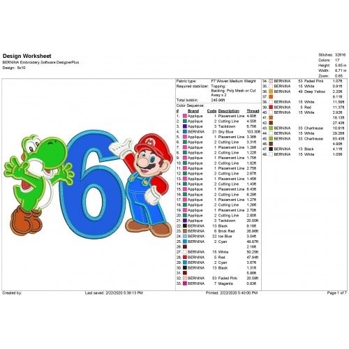 Mario and Yoshi Number 6 Applique Design