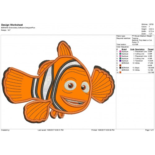 Marlin Finding Nemo Applique Design