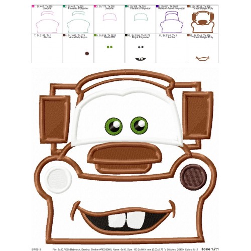 Mater Cars Embroidery Applique Design