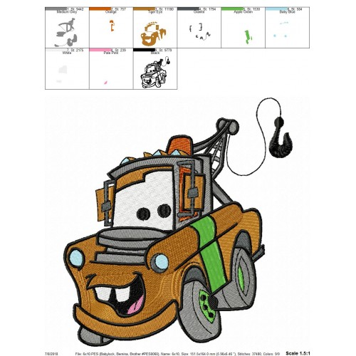 Mater Disney Cars Embroidery Design