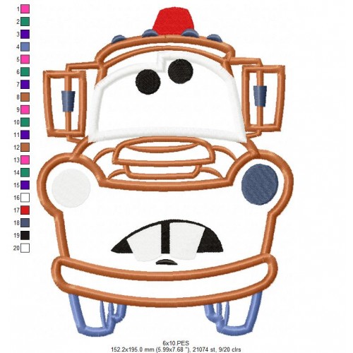 Mater Disney Cars Pixar Applique Machine Embroidery Design