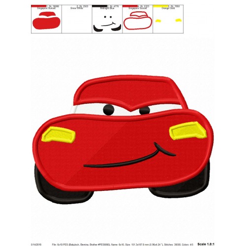 McQueen Disney Cars Embroidery Design