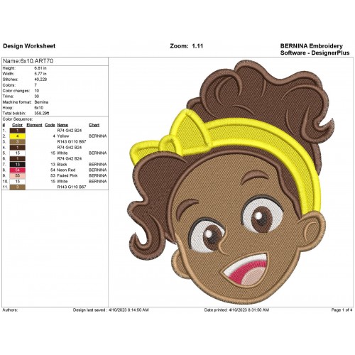Meekah Head Blippi Friends Filling Stitches Embroidery Design