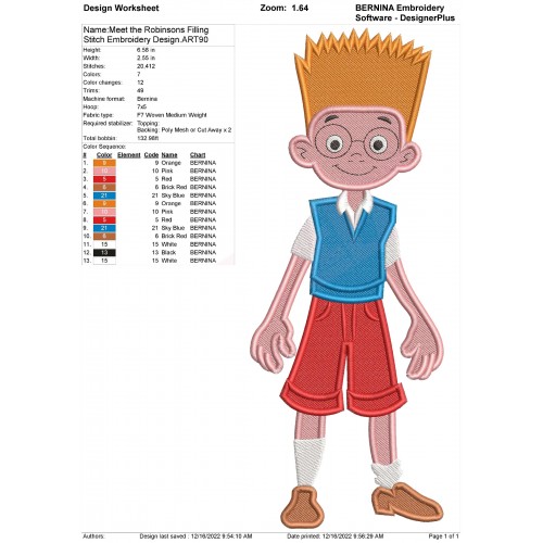 Meet the Robinsons Fill Stitch Embroidery Design