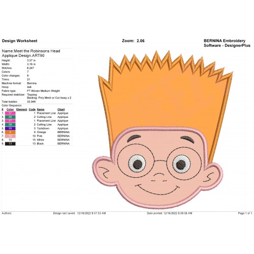 Meet the Robinsons Head Applique Design