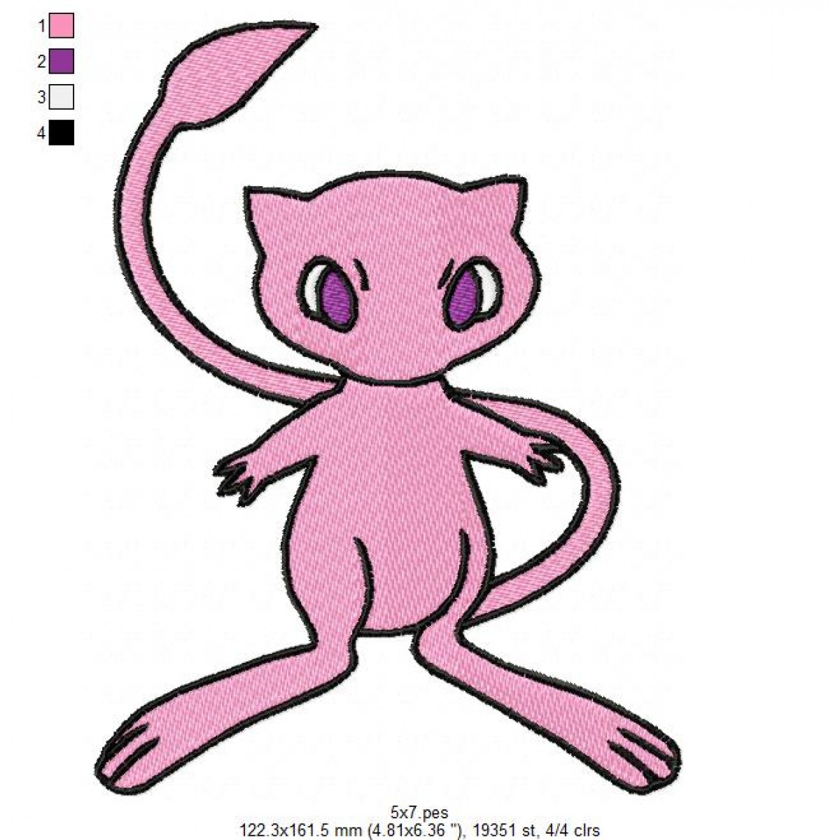 Pokemon Mew Machine Embroidery Design 3 Sizes (Instant Download