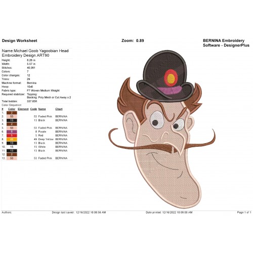 Michael Goob Yagoobian Head Embroidery Design