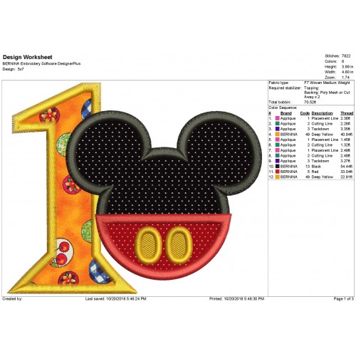 Mickey Ears 1st Birthday Applique Design