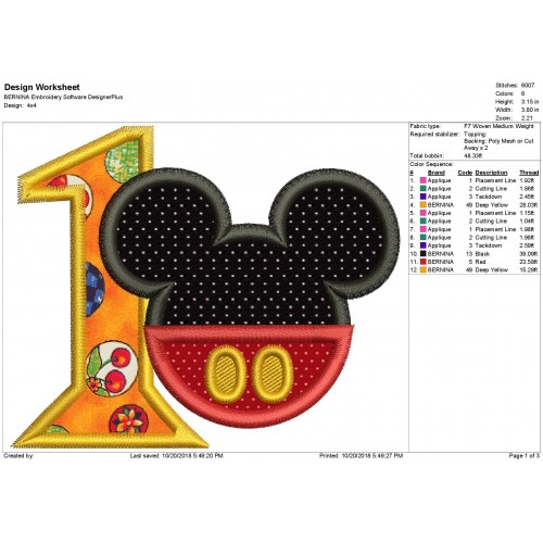 Mickey Ears 1st Birthday Applique Design