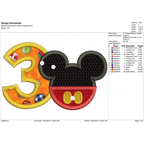 Mickey Ears 3rd Birthday Applique Design