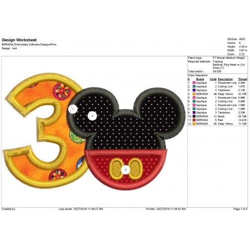 Mickey Ears 3rd Birthday Applique Design