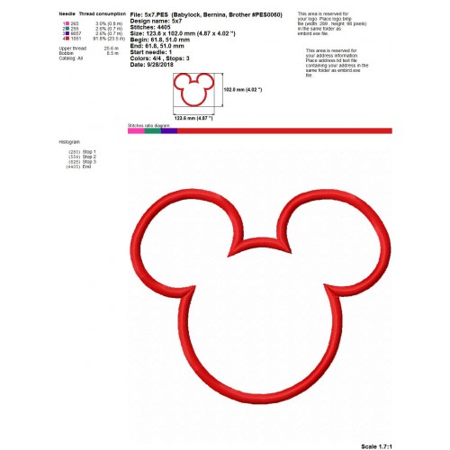 Mickey Ears Applique Machine Embroidery Design