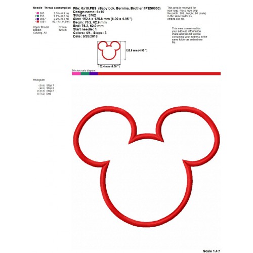 Mickey Ears Applique Machine Embroidery Design