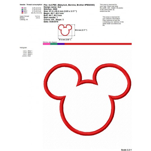 Mickey Ears Applique Machine Embroidery Design