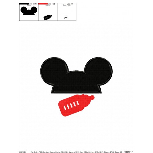 Mickey Ears Baby Embroidery Design Embr