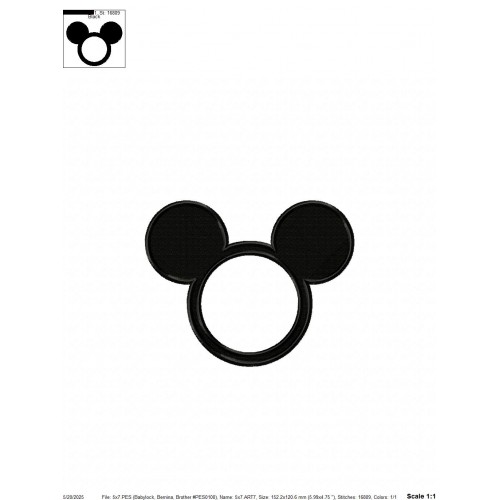 Mickey Ears Disney Embroidery Design Embr