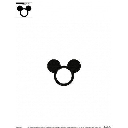 Mickey Ears Disney Embroidery Design Embr
