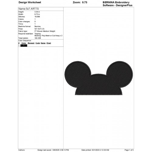 Mickey Ears Embroidery Design Embr