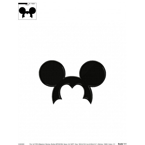 Mickey Ears Mickey Embroidery Design Embr