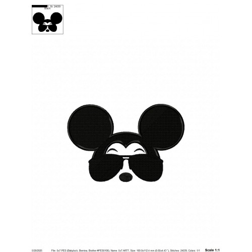 Mickey Ears Sunglasses Embroidery Design Embr