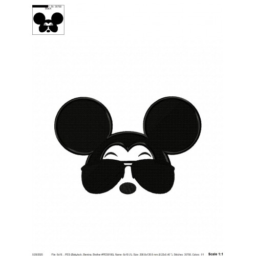 Mickey Ears Sunglasses Embroidery Design Embr