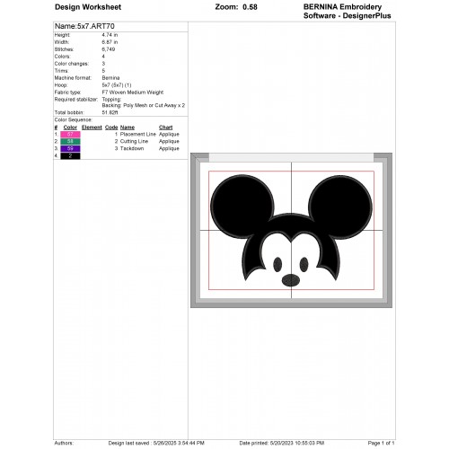 Mickey Face Mickey Applique Design Embr